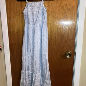 Long Dress Blue and White with flowers and details Size Small